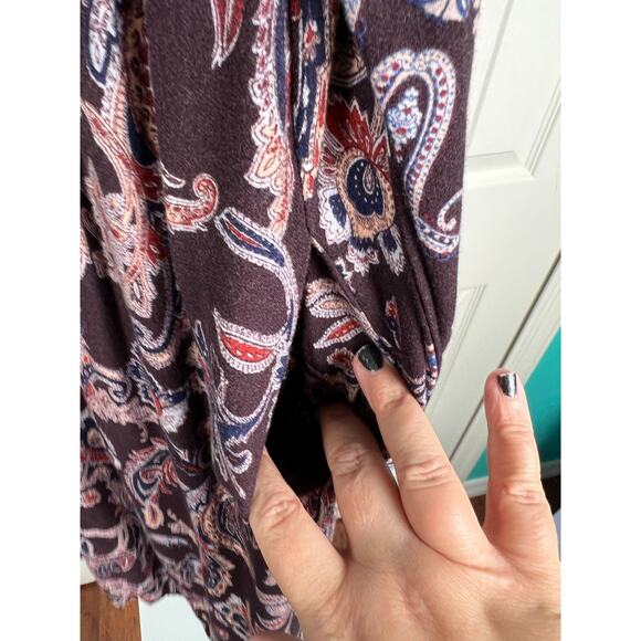Knox Rose Dress 2XL Womens Mini Brown Long Sleeve Key Hole Back Paisley Print - Picture 3 of 9